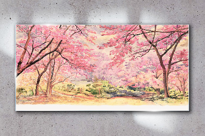 Tableau verre imprimé Paysage printanier aux tons roses