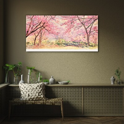 Tableau verre imprimé Paysage printanier aux tons roses