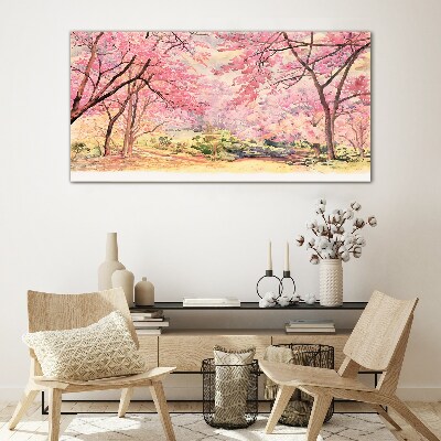 Tableau verre imprimé Paysage printanier aux tons roses