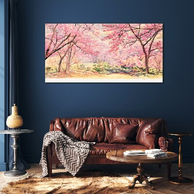 Tableau verre imprimé Paysage printanier aux tons roses