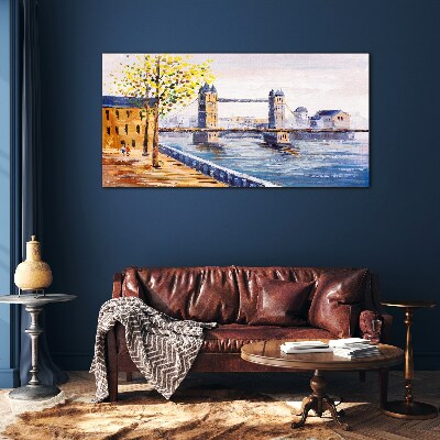 Tableau sur verre Pont de Londres avec des arbres d'automne