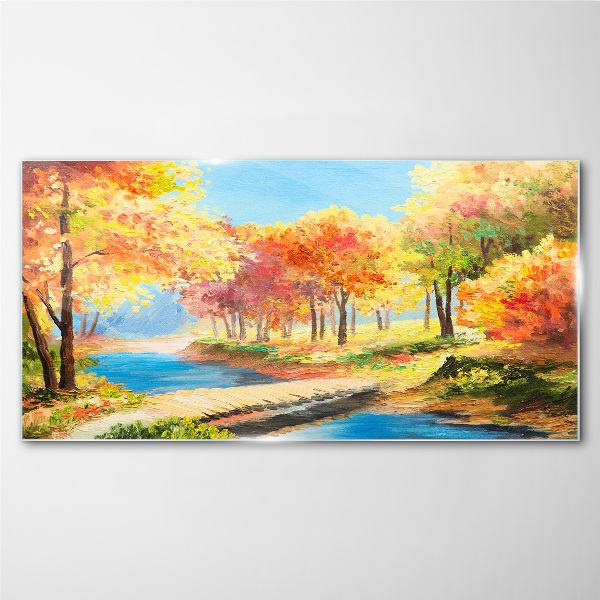 Tableau en verre Avenue d'automne au bord de la rivière