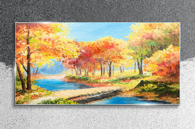 Tableau en verre Avenue d'automne au bord de la rivière
