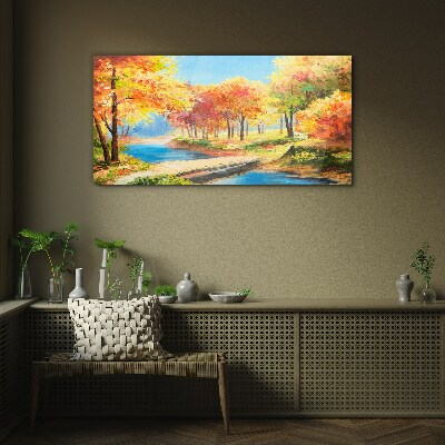Tableau en verre Avenue d'automne au bord de la rivière