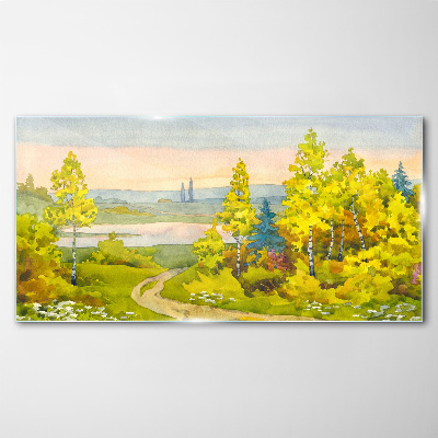 Tableau verre imprimé Paysage de printemps avec des arbres