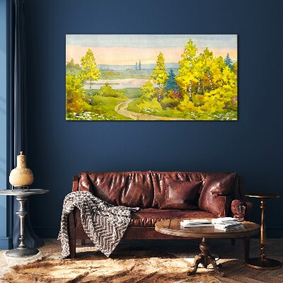 Tableau verre imprimé Paysage de printemps avec des arbres