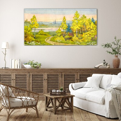 Tableau verre imprimé Paysage de printemps avec des arbres