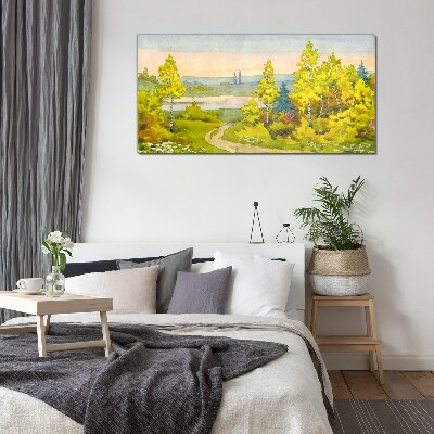 Tableau verre imprimé Paysage de printemps avec des arbres