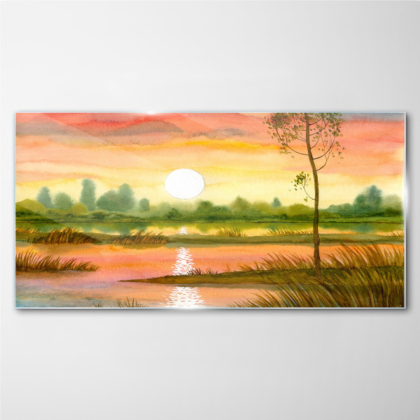 Tableau photo sur verre Coucher de soleil sur une rivière calme