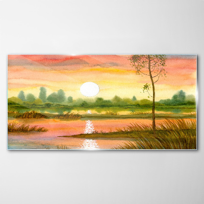 Tableau photo sur verre Coucher de soleil sur une rivière calme