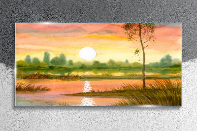 Tableau photo sur verre Coucher de soleil sur une rivière calme