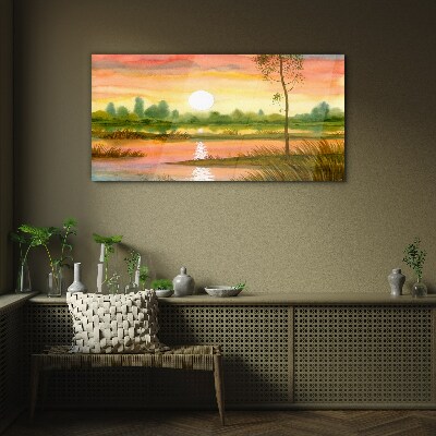 Tableau photo sur verre Coucher de soleil sur une rivière calme