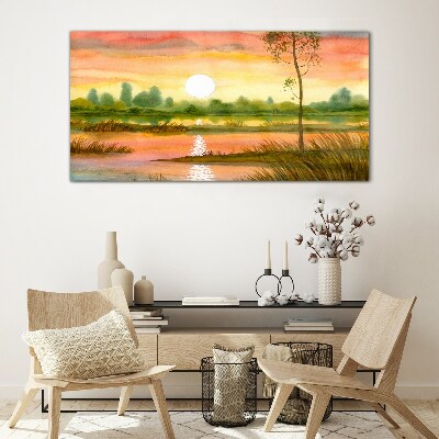 Tableau photo sur verre Coucher de soleil sur une rivière calme