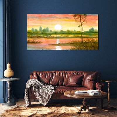 Tableau photo sur verre Coucher de soleil sur une rivière calme