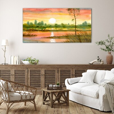 Tableau photo sur verre Coucher de soleil sur une rivière calme