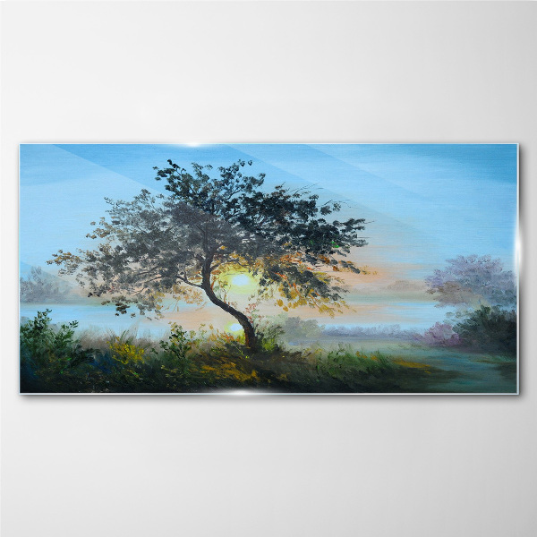 Tableau verre imprimé Coucher de soleil sur le lac