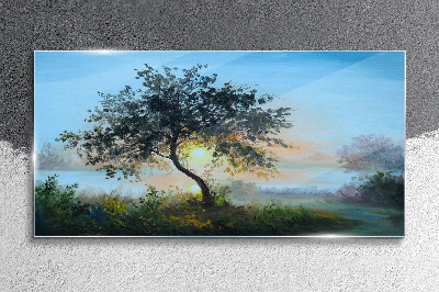 Tableau verre imprimé Coucher de soleil sur le lac
