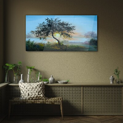 Tableau verre imprimé Coucher de soleil sur le lac