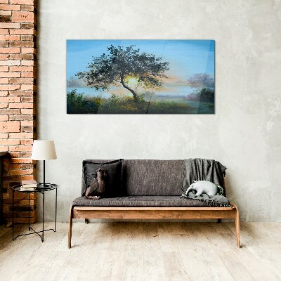 Tableau verre imprimé Coucher de soleil sur le lac