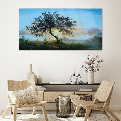 Tableau verre imprimé Coucher de soleil sur le lac