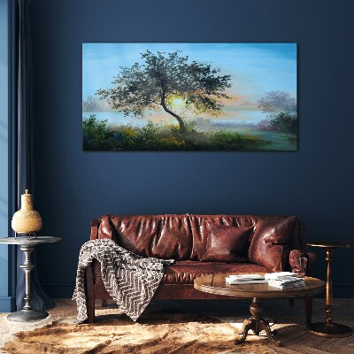 Tableau verre imprimé Coucher de soleil sur le lac