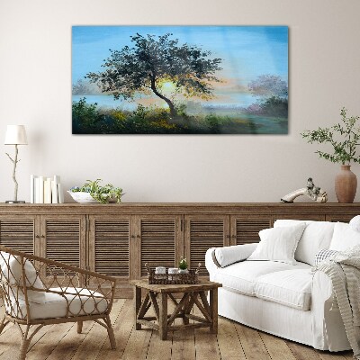 Tableau verre imprimé Coucher de soleil sur le lac