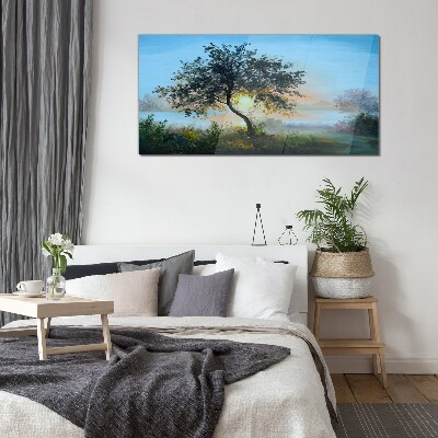 Tableau verre imprimé Coucher de soleil sur le lac