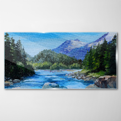 Tableau sur verre Paysage de montagne avec une rivière