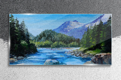 Tableau sur verre Paysage de montagne avec une rivière