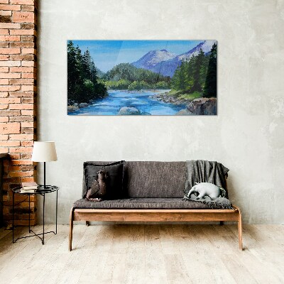 Tableau sur verre Paysage de montagne avec une rivière