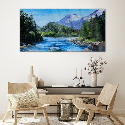 Tableau sur verre Paysage de montagne avec une rivière