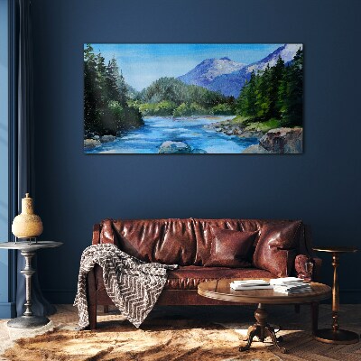 Tableau sur verre Paysage de montagne avec une rivière