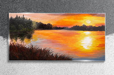 Tableau imprimé sur verre Coucher de soleil sur le lac