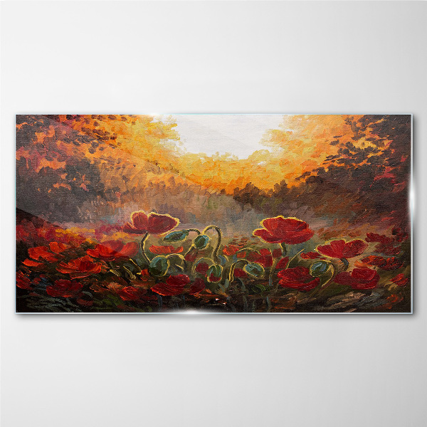 Tableau photo sur verre Coquelicots dorés dans la lumière du matin