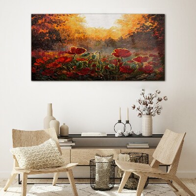 Tableau photo sur verre Coquelicots dorés dans la lumière du matin