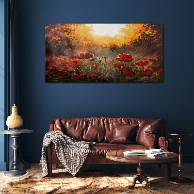 Tableau photo sur verre Coquelicots dorés dans la lumière du matin