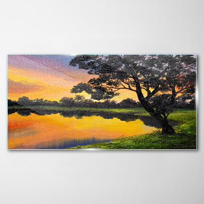 Tableau en verre Coucher de soleil sur le lac
