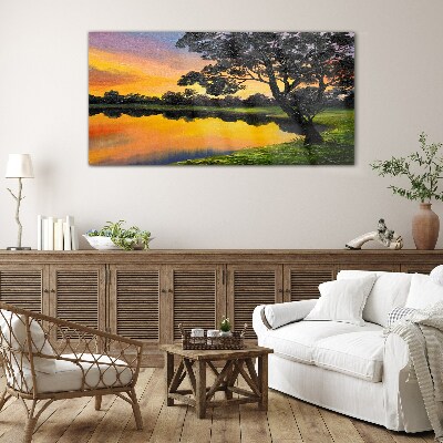 Tableau en verre Coucher de soleil sur le lac
