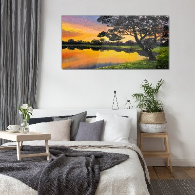 Tableau en verre Coucher de soleil sur le lac