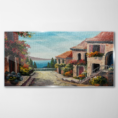 Tableau sur verre Une charmante rue en bord de mer
