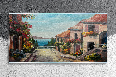 Tableau sur verre Une charmante rue en bord de mer