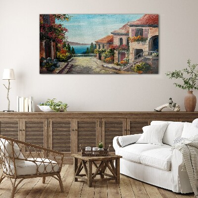 Tableau sur verre Une charmante rue en bord de mer