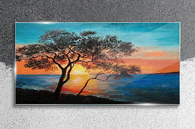Tableau imprimé sur verre Coucher de soleil sur le lac