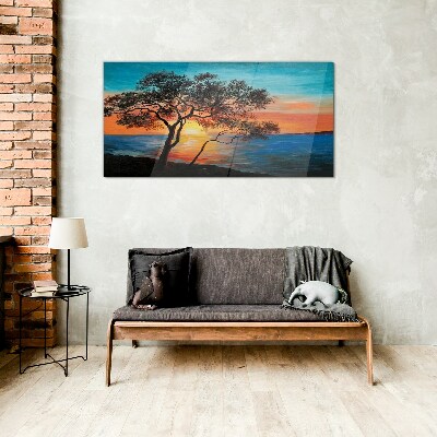 Tableau imprimé sur verre Coucher de soleil sur le lac