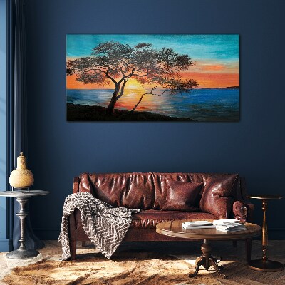 Tableau imprimé sur verre Coucher de soleil sur le lac