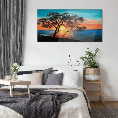 Tableau imprimé sur verre Coucher de soleil sur le lac