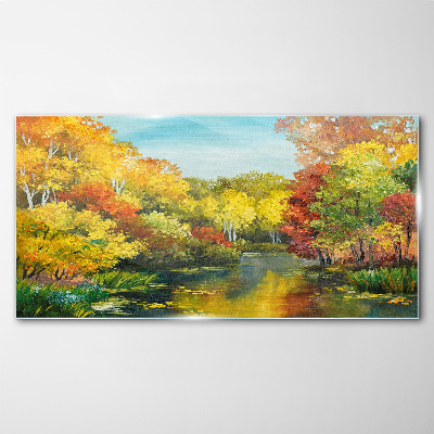Tableau verre imprimé Automne doré au bord du lac