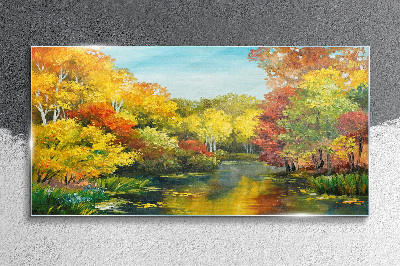 Tableau verre imprimé Automne doré au bord du lac