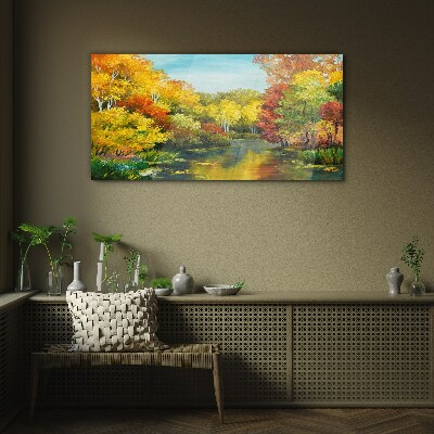 Tableau verre imprimé Automne doré au bord du lac