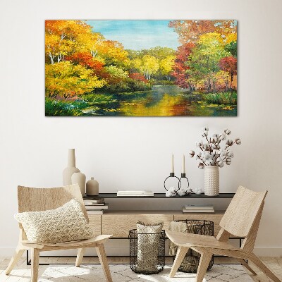 Tableau verre imprimé Automne doré au bord du lac